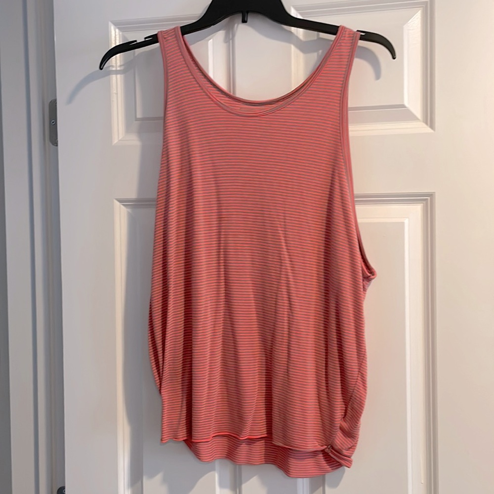 🧡 free people coral and gray stripe muscle tank